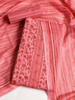 MEENA BAZAAR - Floral Pink Cotton Unstitched Dress Material