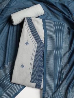 MEENA BAZAAR - Embroidered Grey Cotton Unstitched Dress Material