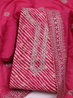 MEENA BAZAAR - Embroidered Pink Chanderi Unstitched Dress Material