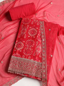 MEENA BAZAAR - Paisley Pink Muslin Unstitched Dress Material