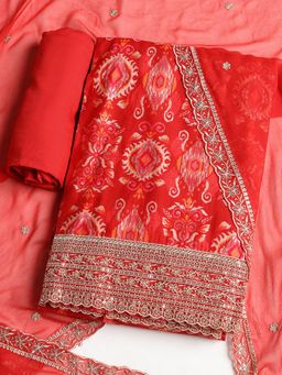 MEENA BAZAAR - Paisley Red Muslin Unstitched Dress Material