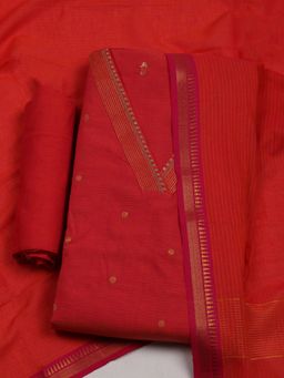 MEENA BAZAAR - Embroidered Red Cotton Unstitched Dress Material