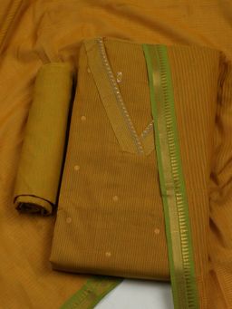 MEENA BAZAAR - Embroidered Mustard Cotton Unstitched Dress Material