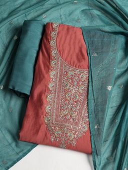 MEENA BAZAAR - Embroidered Green Cotton Unstitched Dress Material