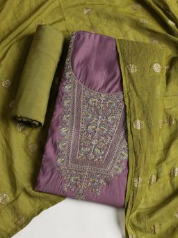 MEENA BAZAAR - Embroidered Lavender Cotton Unstitched Dress Material