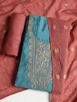 MEENA BAZAAR - Embroidered Green Cotton Unstitched Dress Material