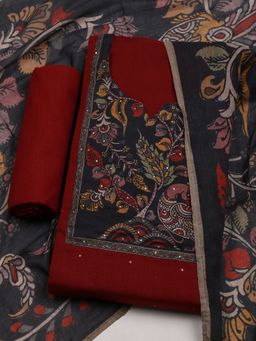 MEENA BAZAAR - Embroidered Maroon Cotton Unstitched Dress Material