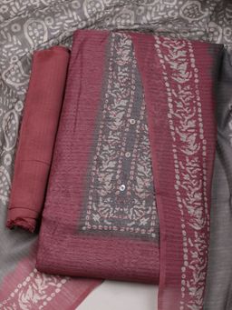 MEENA BAZAAR - Printed Pink Chanderi Unstitched Dress Material