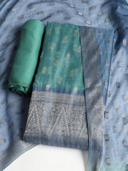 MEENA BAZAAR - Floral Green Chanderi Unstitched Dress Material