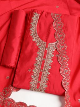 MEENA BAZAAR - Embroidered Pink Chanderi Unstitched Dress Material