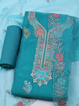 MEENA BAZAAR - Embroidered Green Chanderi Unstitched Dress Material