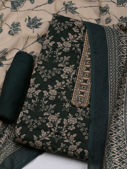 MEENA BAZAAR - Floral Green Cotton Unstitched Dress Material