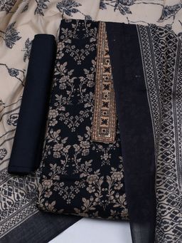 MEENA BAZAAR - Floral Navy Blue Cotton Unstitched Dress Material