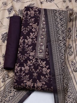 MEENA BAZAAR - Floral Purple Cotton Unstitched Dress Material