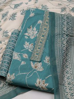 MEENA BAZAAR - Floral Green Cotton Unstitched Dress Material