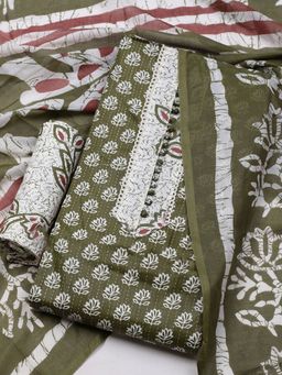 MEENA BAZAAR - Floral Green Cotton Unstitched Dress Material