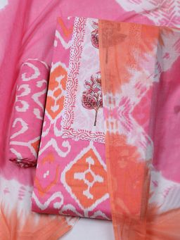 MEENA BAZAAR - Embroidered Pink Cotton Unstitched Dress Material