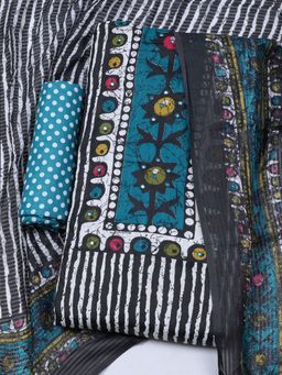 MEENA BAZAAR - Embroidered Blue Cotton Unstitched Dress Material