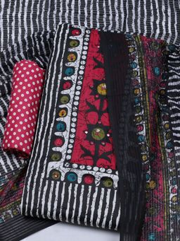 MEENA BAZAAR - Embroidered Black Cotton Unstitched Dress Material