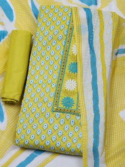 MEENA BAZAAR - Floral Yellow Cotton Unstitched Dress Material