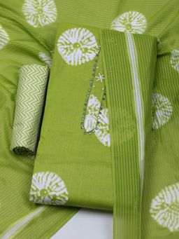 MEENA BAZAAR - Floral Green Cotton Unstitched Dress Material