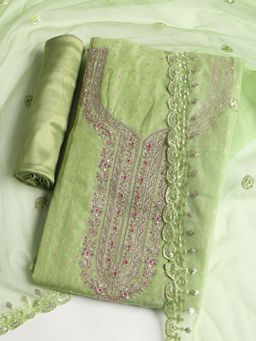 MEENA BAZAAR - Embroidered Green Chanderi Unstitched Dress Material