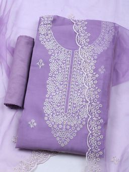 MEENA BAZAAR - Embroidered Lavender Chanderi Unstitched Dress Material
