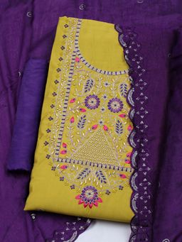 MEENA BAZAAR - Embroidered Green Chanderi Unstitched Dress Material