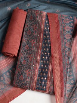 MEENA BAZAAR - Embroidered Maroon Chanderi Unstitched Dress Material