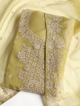 MEENA BAZAAR - Green Embroidered Tissue Unstitched Dress Material