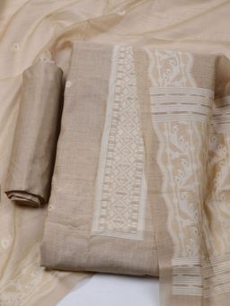 MEENA BAZAAR - Embroidered Beige Chanderi Unstitched Dress Material