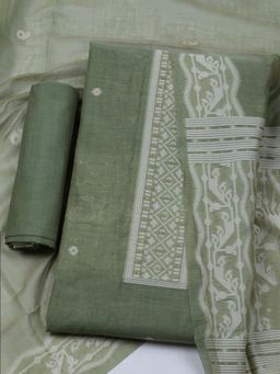 MEENA BAZAAR - Embroidered Chanderi Green Unstitched Dress Material