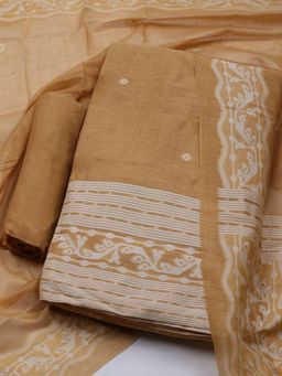 MEENA BAZAAR - Embroidered Khaki Chanderi Unstitched Dress Material