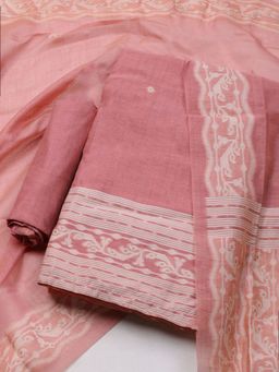 MEENA BAZAAR - Pink Embroidered Chanderi Unstitched Dress Material