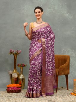 MEENA BAZAAR - Woven Purple Art Silk Saree with Unstitched Blouse