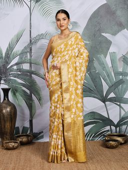 MEENA BAZAAR - Woven Mustard Art Silk Saree with Unstitched Blouse