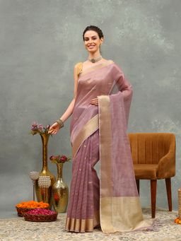 MEENA BAZAAR - Woven Purple Cotton Saree with Unstitched Blouse