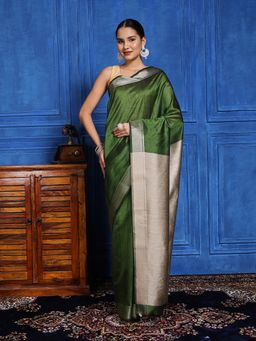 MEENA BAZAAR - Woven Art Silk Green Saree with Unstitched Blouse