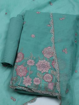 MEENA BAZAAR - Embroidered Cotton Green Unstitched Dress Material