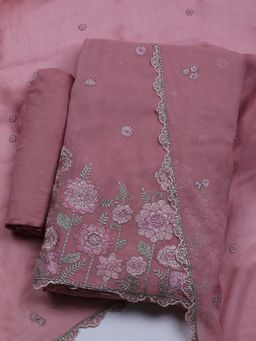 MEENA BAZAAR - Embroidered Cotton Unstitched Pink Dress Material