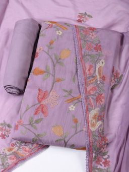 MEENA BAZAAR - Embroidered Lavender Cotton Unstitched Dress Material