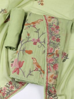 MEENA BAZAAR - Embroidered Cotton Green Unstitched Dress Material