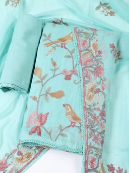 MEENA BAZAAR - Embroidered Cotton Green Unstitched Dress Material