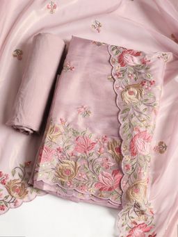 MEENA BAZAAR - Pink Embroidered Organza Unstitched Dress Material