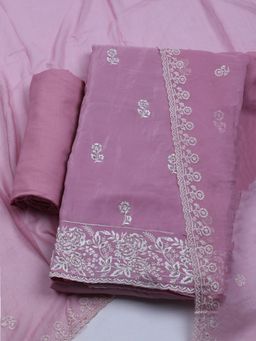 MEENA BAZAAR - Embroidered Lavender Crepe Unstitched Dress Material