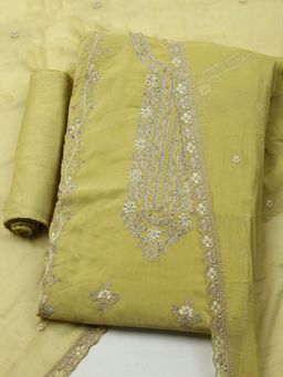 MEENA BAZAAR - Green Embroidered Organza Unstitched Dress Material