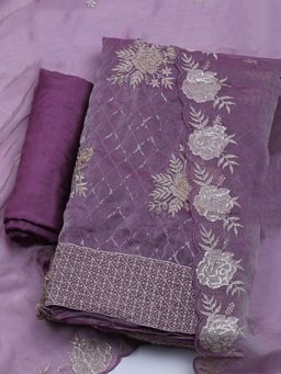 MEENA BAZAAR - Embroidered Mauve Tissue Unstitched Dress Material