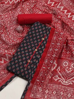 MEENA BAZAAR - Floral Black Cotton Unstitched Dress Material