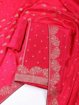 MEENA BAZAAR - Pink Woven Art Silk Unstitched Dress Material