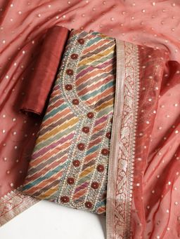 MEENA BAZAAR - Embroidered Multi-Color Tissue Unstitched Dress Material